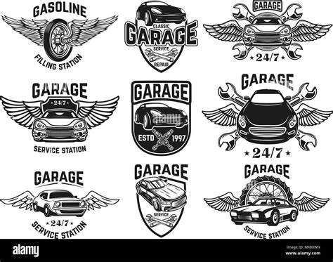 Set Of Emblems For Car Repair Garage Service For Logolabel Sign
