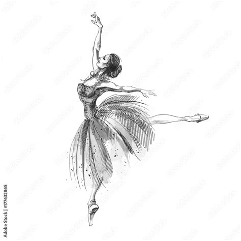 Ballet Dancer Ink And Watercolor Illustration Of Russian Ballerina Dancing Girl Classical