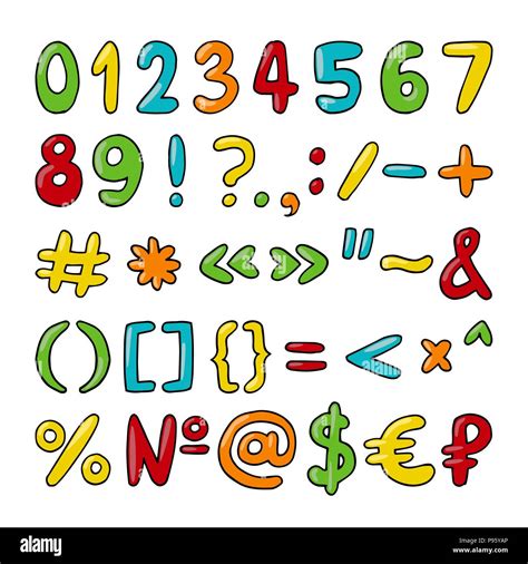 Vector Hand Drawn Set Of Numbers Punctuation Marks And Special Symbols