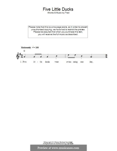 Similar with five little monkeys or five little speckled frogs, five little ducks is a popular counting out song. Five Little Ducks by folklore - sheet music on MusicaNeo