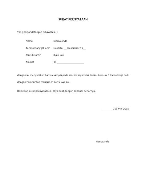 Docx Surat Pernyataan Belum Bekerja 1 Dokumentips