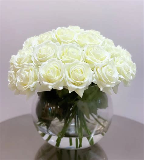 Real Touch White Cream Rose Bubble Glass Vase In 2020 Flower