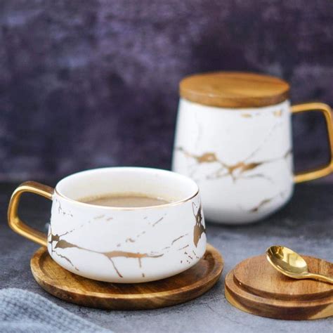 Nordic Style Marble Matte Gold Series Ceramic Tea Cup Coffee Mug With