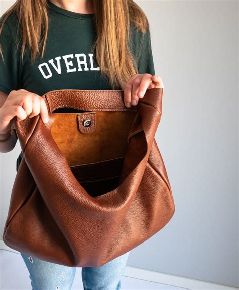 Brown Leather Hobo Bag Brown Oversize Shoulder Bag Etsy Large Leather