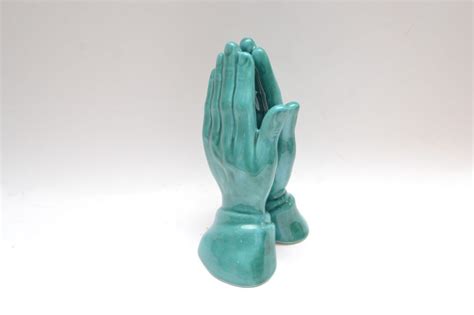 Vintage Turquoise Glaze Ceramic Praying Hands By Anglia Pottery Ap 211