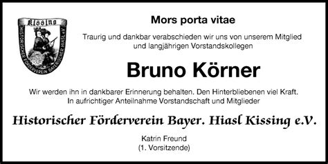 Traueranzeigen von Bruno Körner Augsburger Allgemeine Zeitung