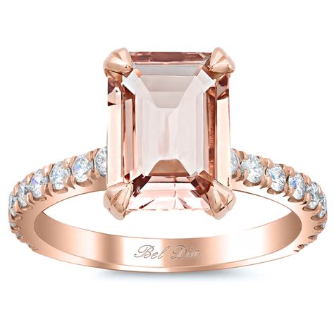 Pink morganite engagement rings make for a unique and beautiful choice. Pave Diamond Engagement Ring for Emerald Cut Morganite