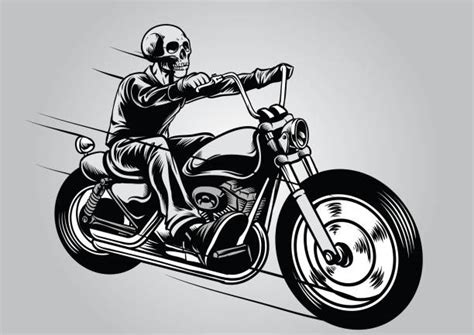 Drawing Of Skeleton Riding Motorcycle Illustrations Royalty Free