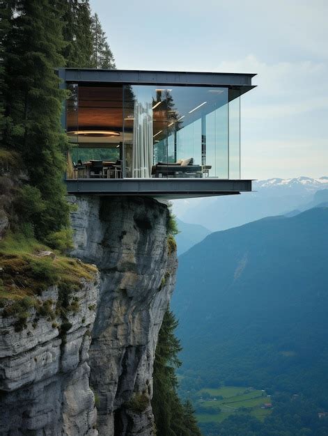 Premium Ai Image A Glass House On A Cliff Overlooking A Valley