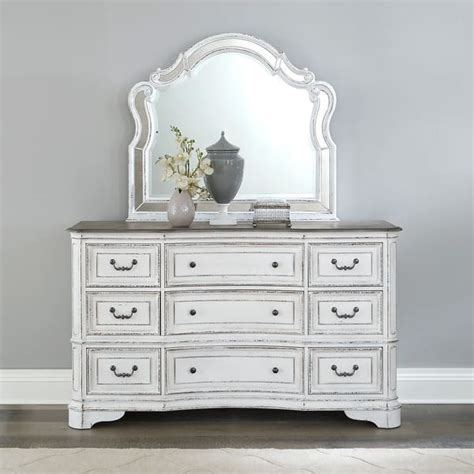 Magnolia Manor Antique White Weathered Bark Opt Dresser And Mirror