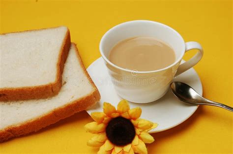Milky Tea With Bread Stock Photo Image Of Paper Afternoon 14188346