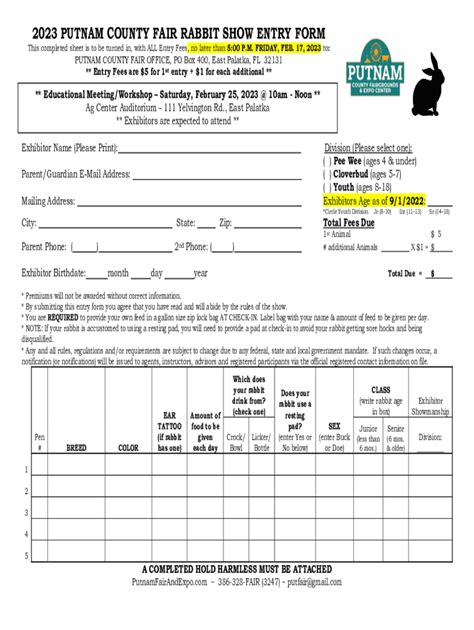 Fillable Online 2023 Putnam County Fair Rabbit Show Entry Form Fax
