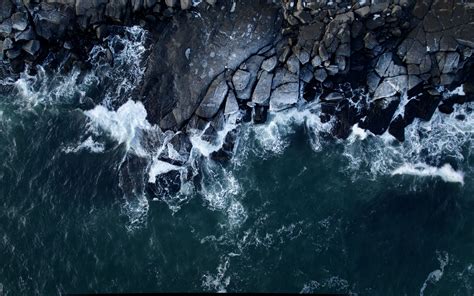 Download Wallpaper 3840x2400 Ocean Coast Rocks Waves Aerial View 4k