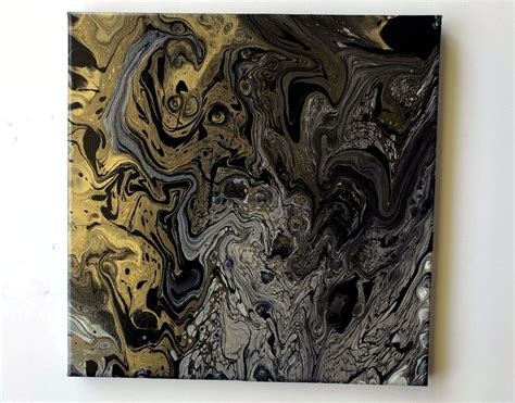 Gold Silver Black Acrylic Painting On Canvas Fluid Pour Art Etsy