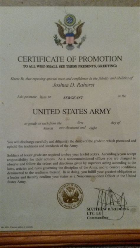 Certificate Of Promotion To Nco My Army Career Pinterest Army