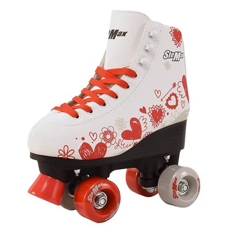 Quad Roller Skates For Girls And Women Size Women White And Red Heart