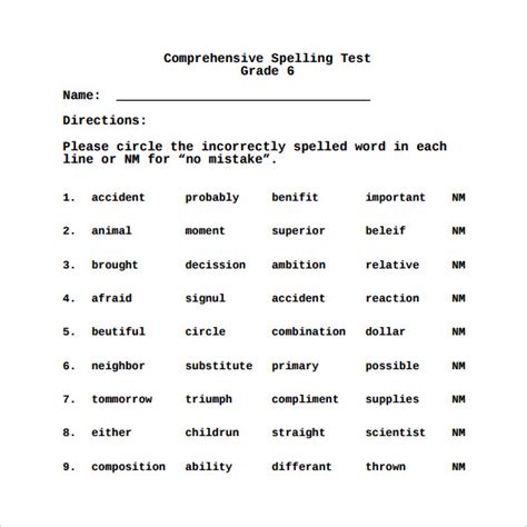 Free 14 Sample Spelling Test Templates In Pdf Ms Word Bank2home Com