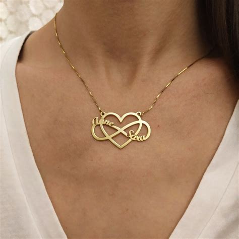 Personalized Infinity Heart Necklace 18k Gold Plated Two Etsy Heart