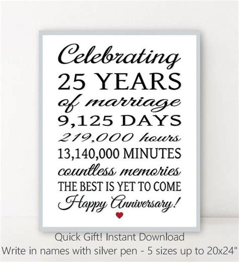 25 Year Anniversary Diy Personalized Sign Editable Etsy In 2020