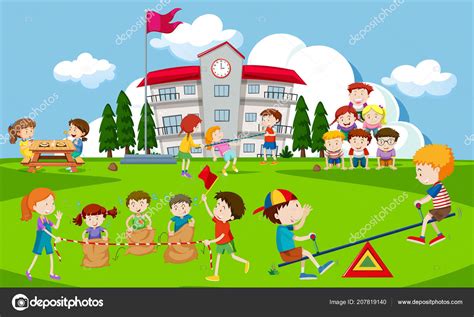 Kids Playing School Playground Illustration Stock Vector By