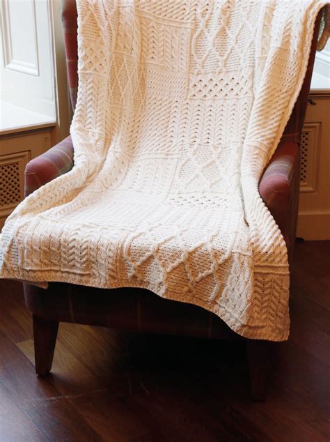 Knitted Throw With A Variety Of Traditional Aran Patterns Aran