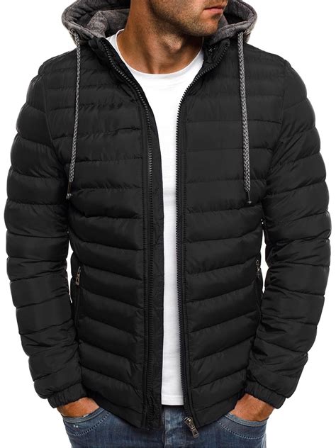 Mens Padded Quilted Puffer Bomber Jacket Casual Drawstring Hood Zipper