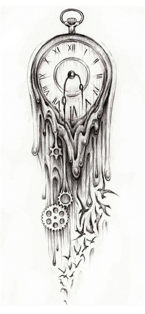 Pin On Melting Clock Tattoo Drawings