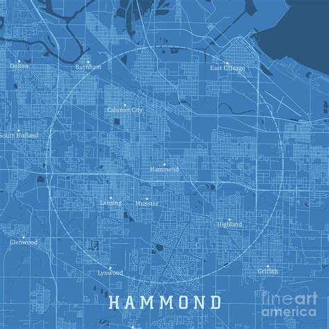 Hammond In City Vector Road Map Blue Text Digital Art By Frank Ramspott