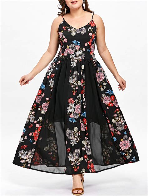 41 Off 2022 Plus Size Bohemian Floral Flowy Slip Dress In Black