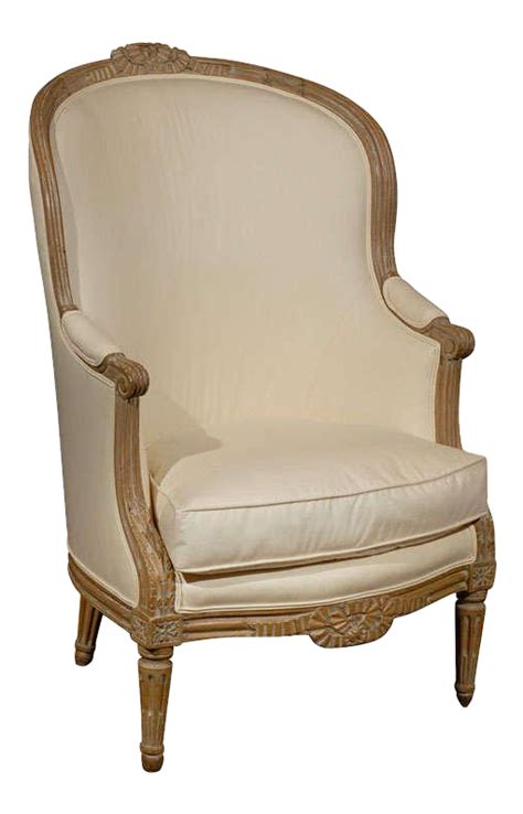 French Louis Xvi Style Upholstered Carved Barrelback Bergère Chair
