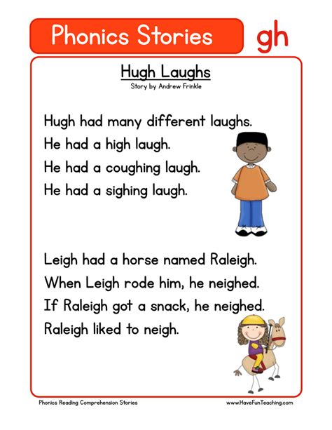 Hugh Laughs Gh Phonics Stories Reading Comprehension Worksheet • Have