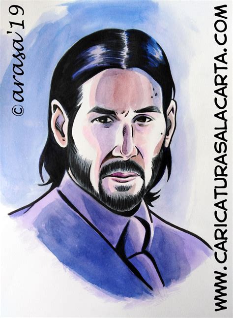 Caricaturas De Famosos Keanu Reeves En Matrix Y Retrato De John Wick