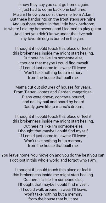 Miranda Lambert The House That Built Me Great Song Lyrics Country