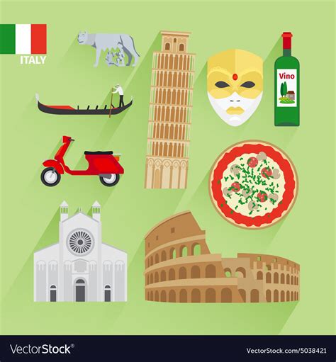 Italy Flat Icons Royalty Free Vector Image Vectorstock
