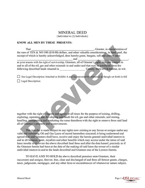 Oklahoma Mineral Deed From An Individual To Two Individuals Oklahoma