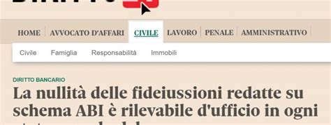 La Nullit Delle Fideiussioni Redatte Su Schema Abi Rilevabile D