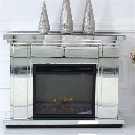 Classic Mirror Silver Mirrored Electric Fireplace Fire Surround Picture Perfect Home
