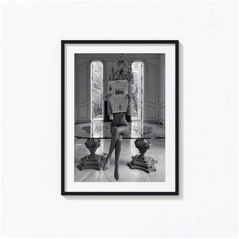 Naked Woman Reading Newspaper Print Black And White Wall Art Etsy