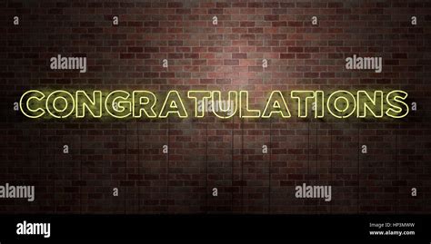 Congratulations Fluorescent Neon Tube Sign On Brickwork Front View