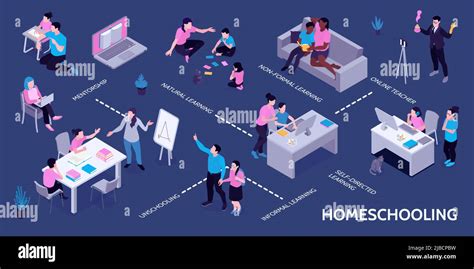 Homeschooling Isometric Infographic Flowchart With Online Classes Non
