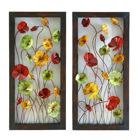 This wall art is individually printed and stretched by hand to very high standards on a solid wood stretcher bar, also cut and assembled by hand. Flower Set 2 Plaques Metal Wall Art Accent Home Kitchen ...