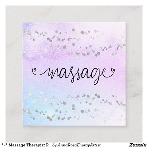 Massage Therapist Pastel Rainbow Glitter Heart Square Business Card Zazzle Square Business