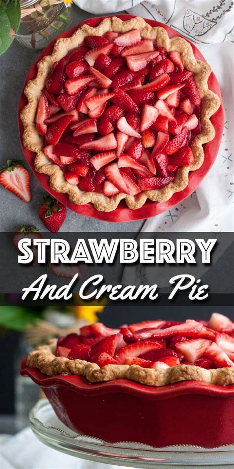 a heavenly strawberry and cream pie made with flaky and buttery pie crust filled with a