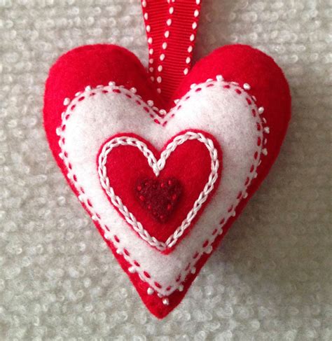 Red Heart Ornament Red And White Embroidered Heart Etsy Heart