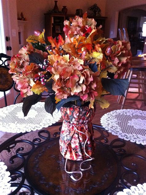 Covered A Vase In Material So Stems Dont Show Easy Crafty Fall