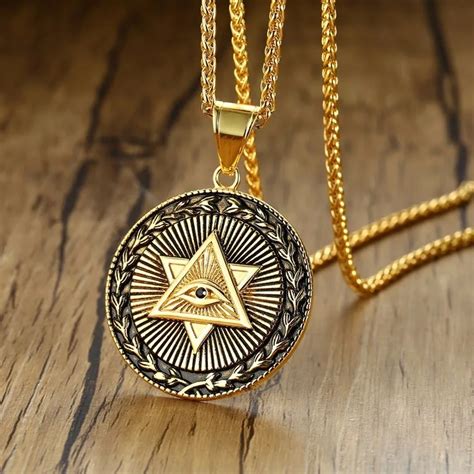 Illuminati Eye Of Providence Double Triangle Pendant Necklace For Men