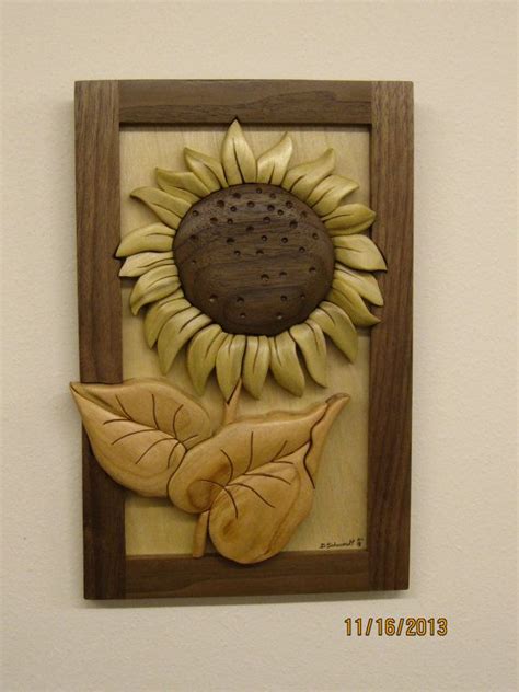 Sunflower 16 Intarsia Carved T By Rakowoods Flower T Etsy
