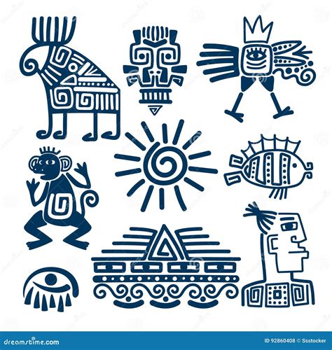 Iconos Azules Del Tótem Del Maya O Del Inca Ilustración Del Vector