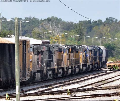 A Line Of Csx Union Pacific Up Locomotives Moving Into The