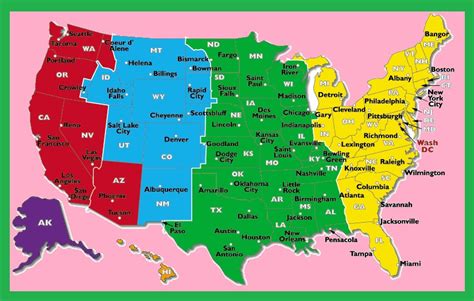 Us Time Zone Map With Cities